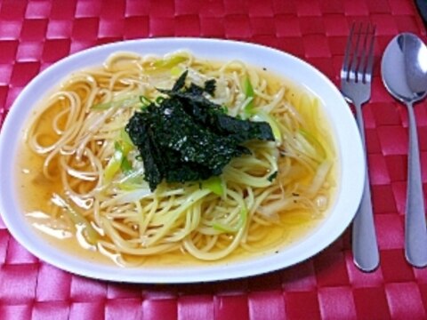 残り物で！簡単！ネギとエノキの和風パスタ